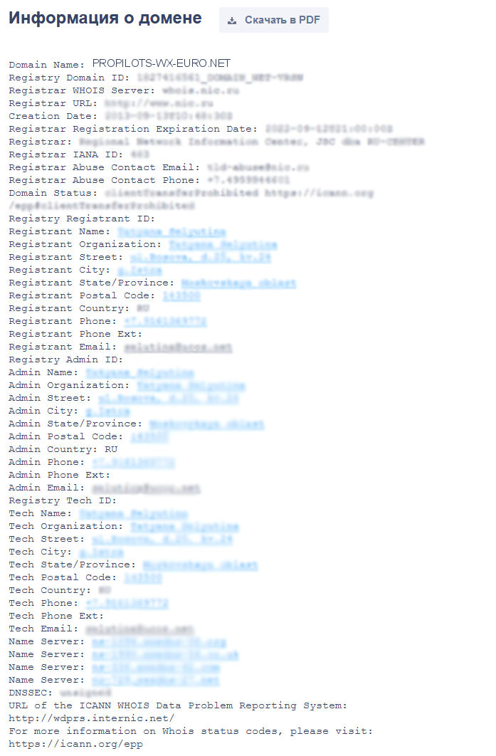 информация по домену propilots-wx-euro.net