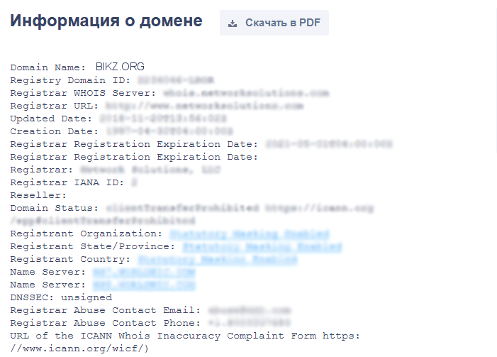 информация по домену bikz.org