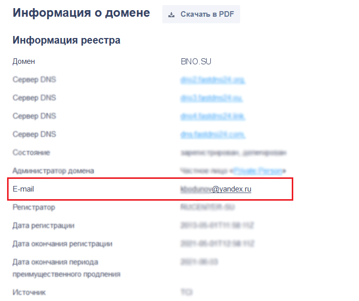 информация по домену bno.su