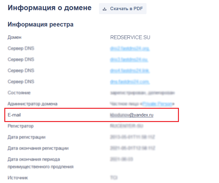 информация по домену redservice.su